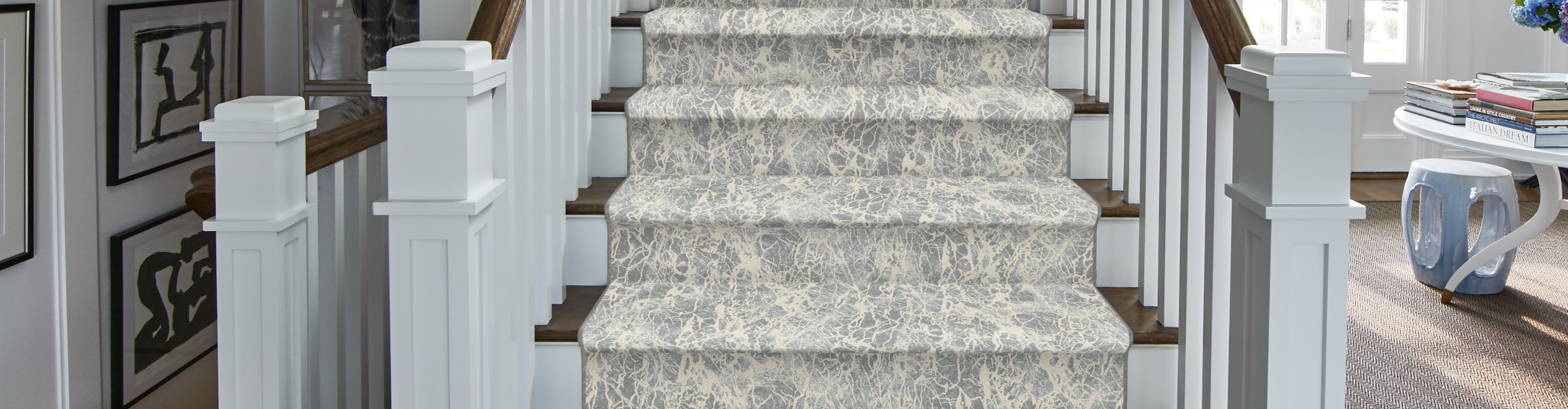 stair runners on steps inside living area of home